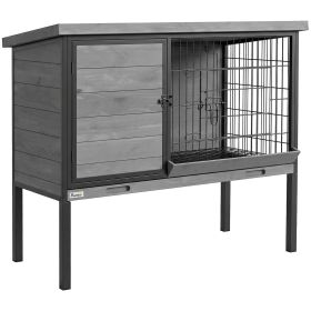 Elevated Rabbit Hutch Outdoor, Wooden Rabbit Cage Bunny House with Pull-out Tray and Openable Plastic Roof
