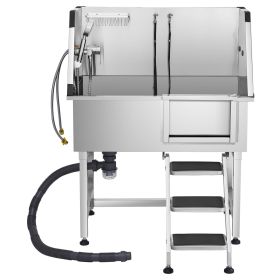 38 Inch Stainless Steel Dog Washing Station, Pet Grooming Tub with Hot & Cold Faucet, Showerhead, Home Wash Sink, Fits Small and Medium Cats and Dogs