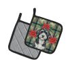 Portuguese Water Dog Christmas PoinsettIas Pair of Pot Holders Pair 7.5x7.5 Quilted Insulated Hot Pads Decorative Kitchen Gift Made in USA