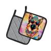 German Shepherd Hippie Dawg Pair of Pot Holders Kitchen Heat Resistant Pot Holders Sets Oven Hot Pads for Cooking Baking BBQ, 7 1/2 x 7 1/2