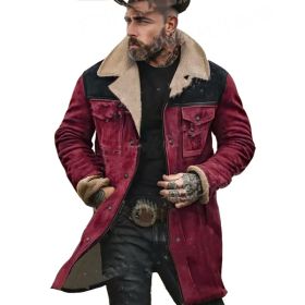 Suede Multicolor Jacket Multi-pocket Zipper (Option: Wine Red-2XL)