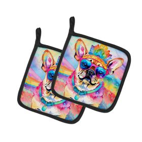 Pug Hippie Dawg Pair of Pot Holders Kitchen Heat Resistant Pot Holders Sets Oven Hot Pads for Cooking Baking BBQ, 7 1/2 x 7 1/2 (Default: Default)