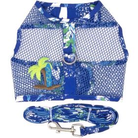 Cool Mesh Dog Harness with Leash (Color: Ocean Blue and Palms, size: small)