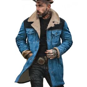 Suede Multicolor Jacket Multi-pocket Zipper (Option: Blue-3XL)