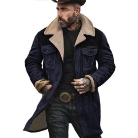 Suede Multicolor Jacket Multi-pocket Zipper (Option: Navy blue black-XL)